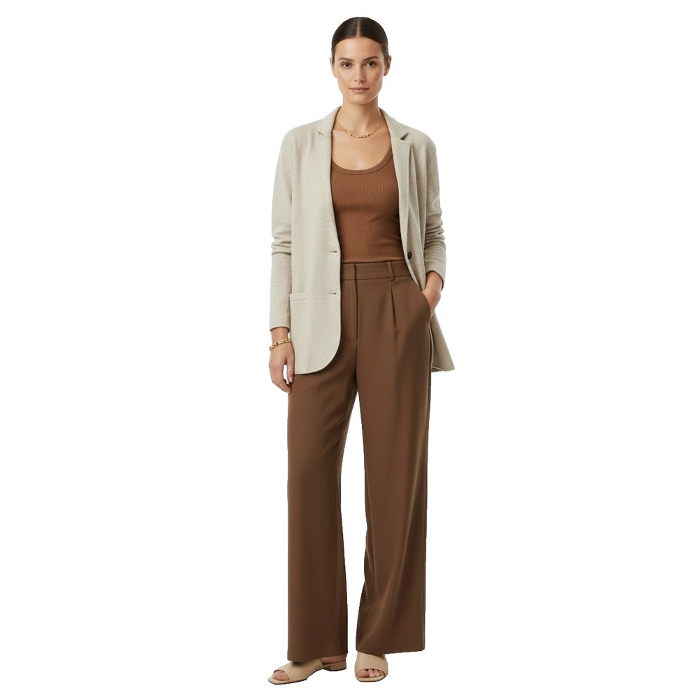 J Crew Women's Sweater Blazer Jacket L Beige Cotton Knit Pocket Classic EUC
